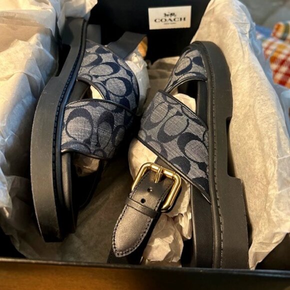 Coach Midnight Navy Fraser Sandal In Signature Chambray - Picture 1 of 11